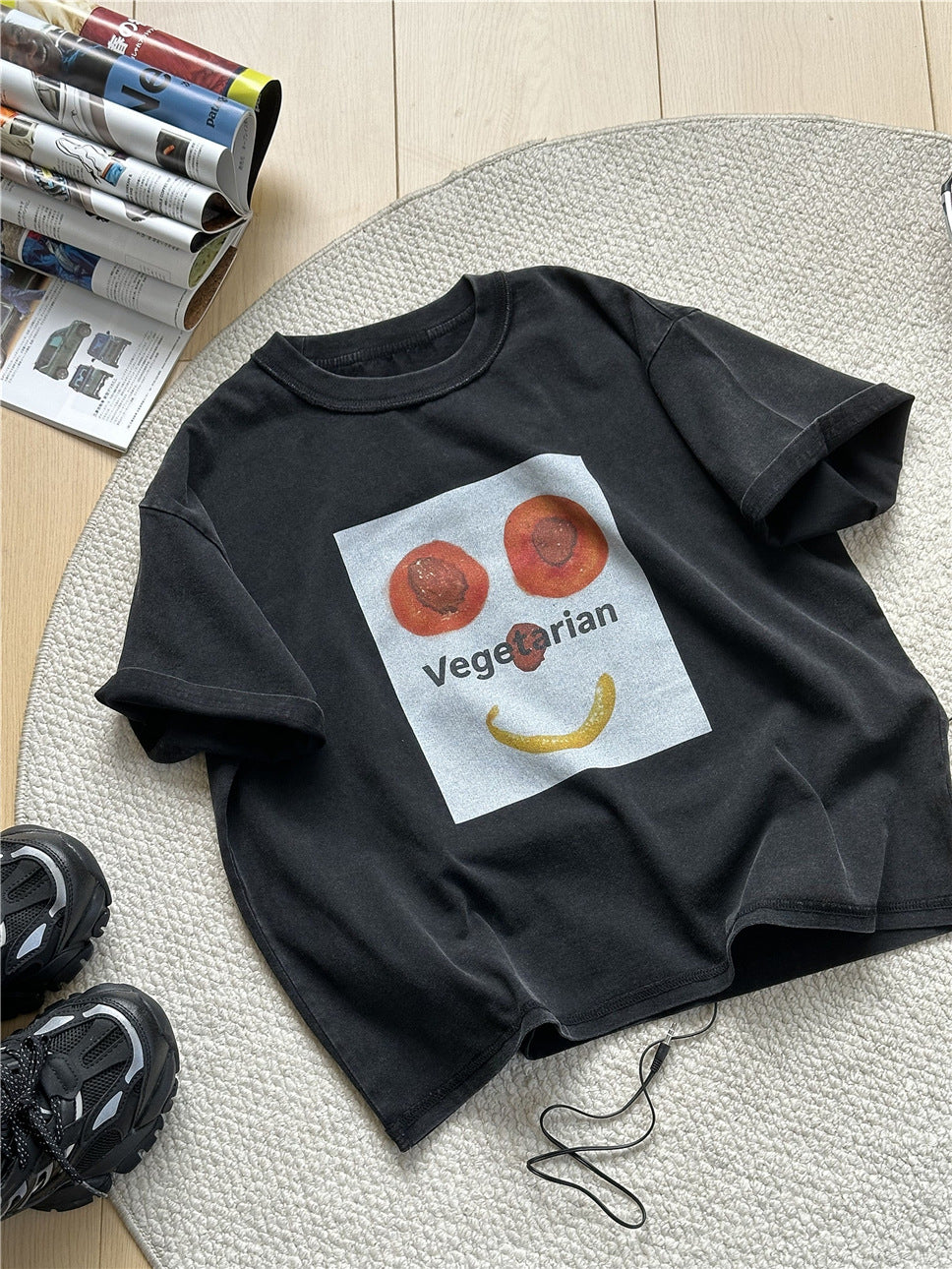 Vegetable Graphic Tee スマイルプリント 半袖Tシャツ【mh0012954】