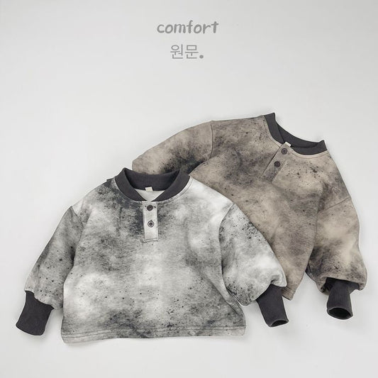 Kids' Inkjet Splatter Print Henley Neck Sweatshirt 【mh0014604】