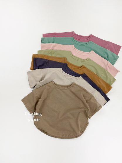 Curved Hem Solid Short Sleeve T-shirt クルーネック 無地 半袖Tシャツ【mh0012830】