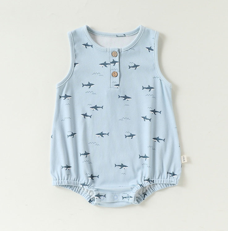 Graphic Print Sleeveless Romper マリン ダイヤ ノースリーブロンパース【mh0013039】