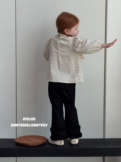 Blusa de manga larga con volantes y estampado de puntos para niñas + pantalón acampanado [mh0014657]