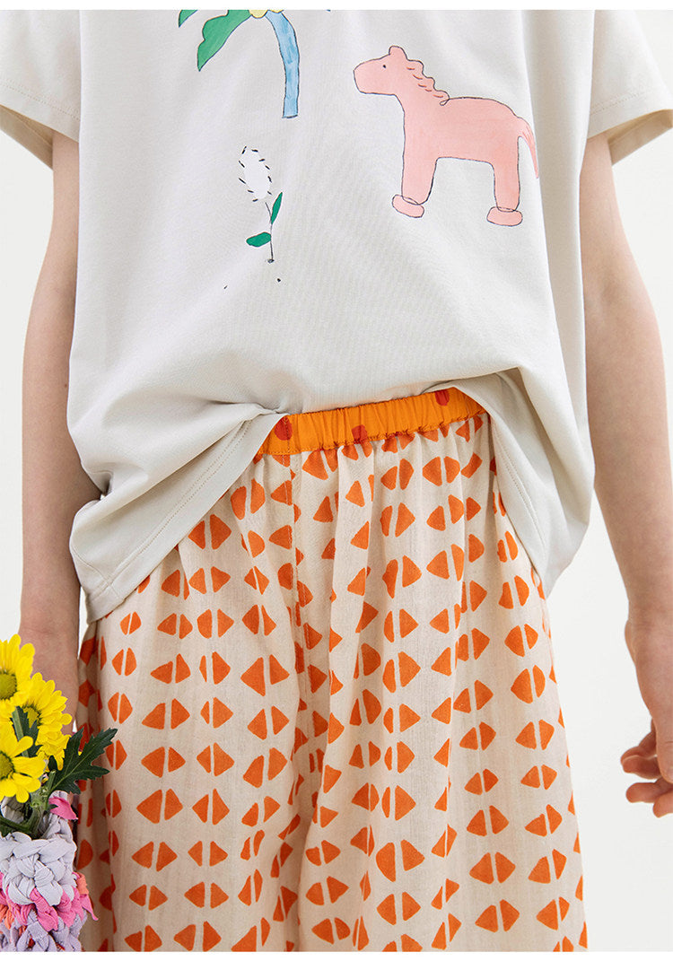 Pantalones Largos con Puños de Gasa y Rayas Geométricas【mh0013214】