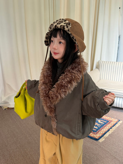 Mo Xiao Meng Children's Jacket 2026 Girls' Korean-Style Winter Fleece-Collar Padded Jacket Thickened Cotton Jacket for Kids【mh0014698】