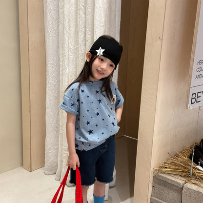 Star Print Crew Neck Short Sleeve T-Shirt [mh0013227]