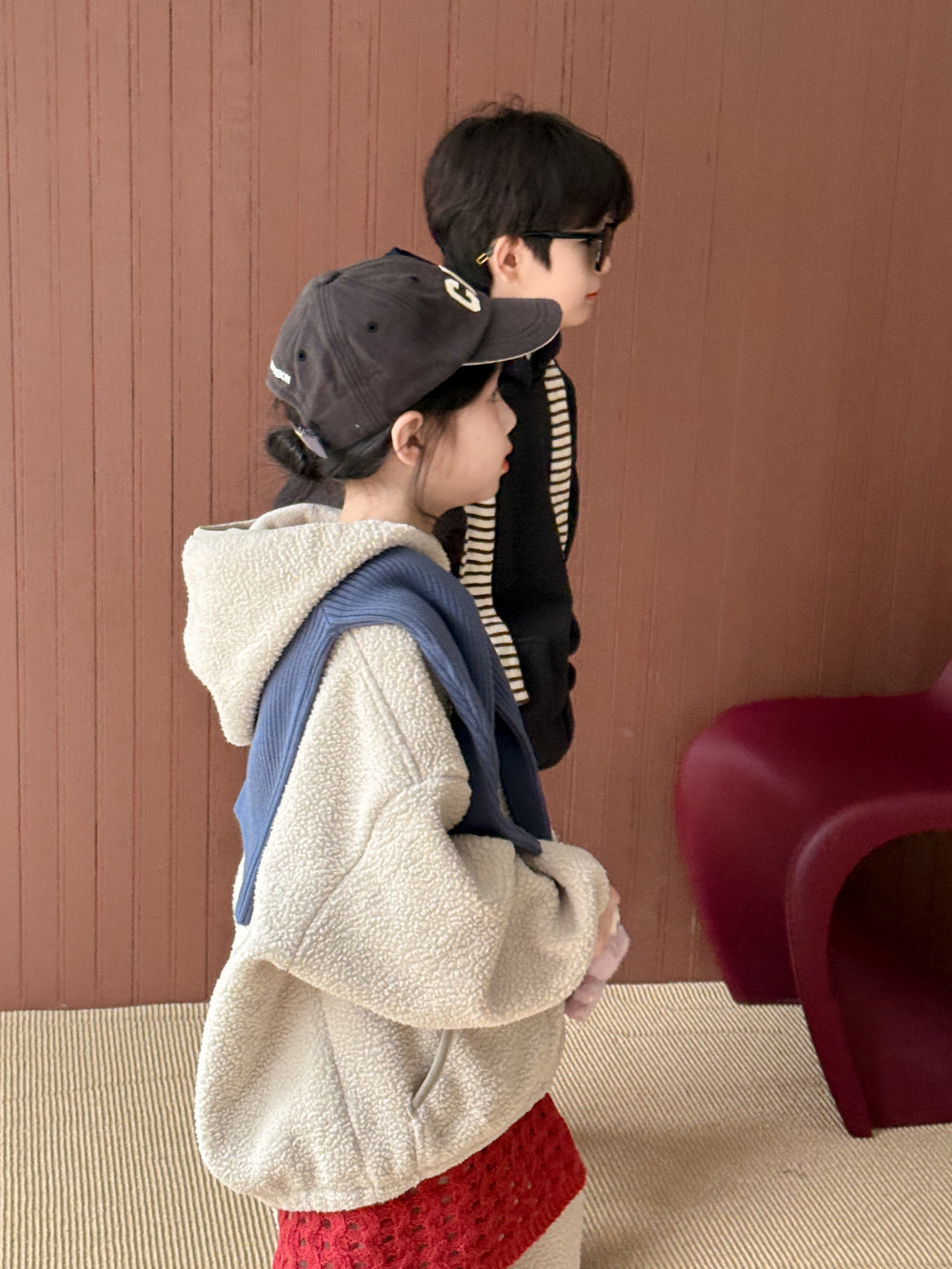 セットアップ キッズ 裏起毛 ボア 厚手 プルオーバー フード付 カジュアル【mh0011662】