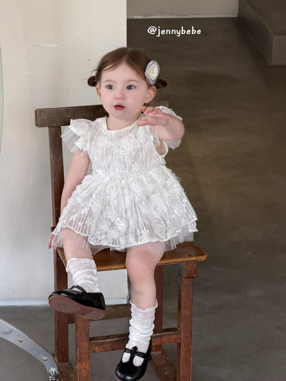 Flower Lace Mesh Princess Dress ガールズ フラワーレース チュール ワンピース【mh0012525】