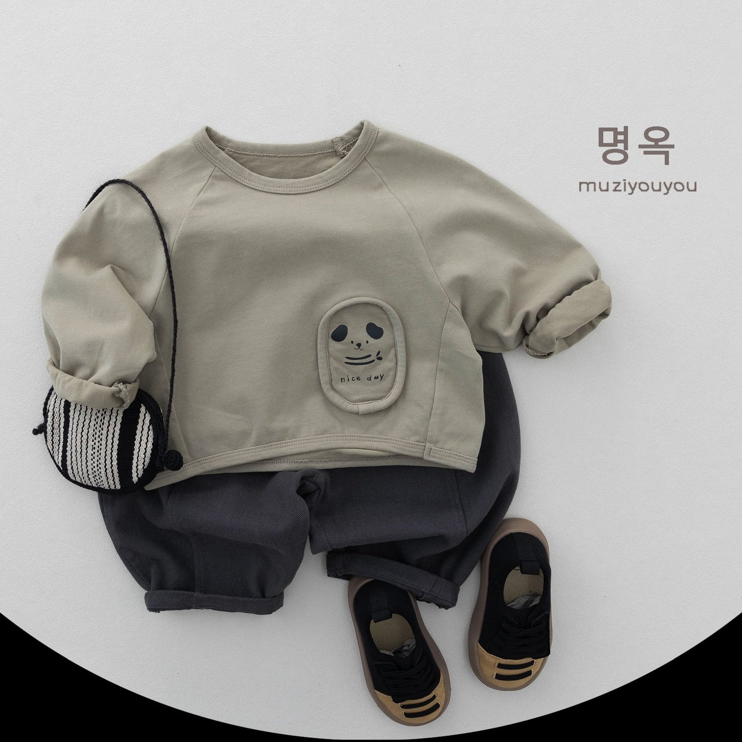 キッズ ラグラン アニマル ワッペン ポケット 長袖Tシャツ【mh0014190】