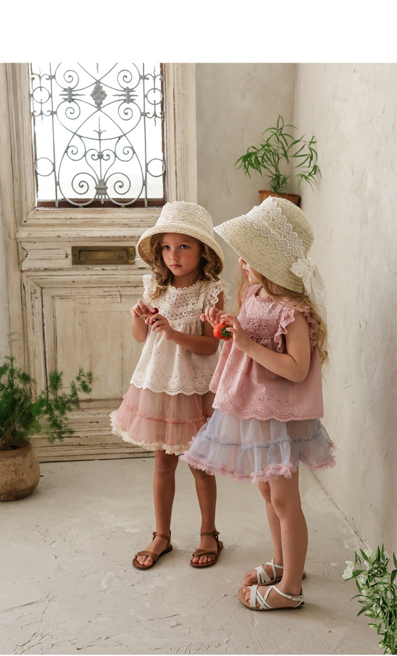 Lace Embroidered Sleeveless Tee 刺繍レース ノースリーブTシャツ【mh0012991】