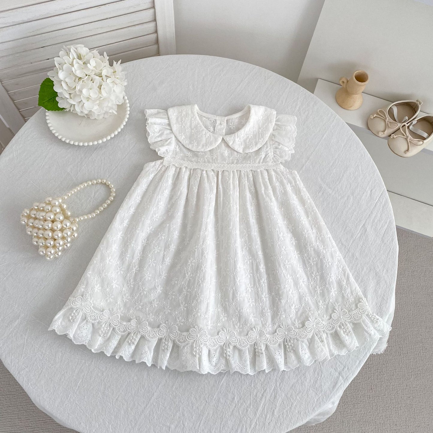 Lace Trim Doll Collar Romper Dress ラッフル ロンパース ミモレ丈ワンピース【mh0013160】