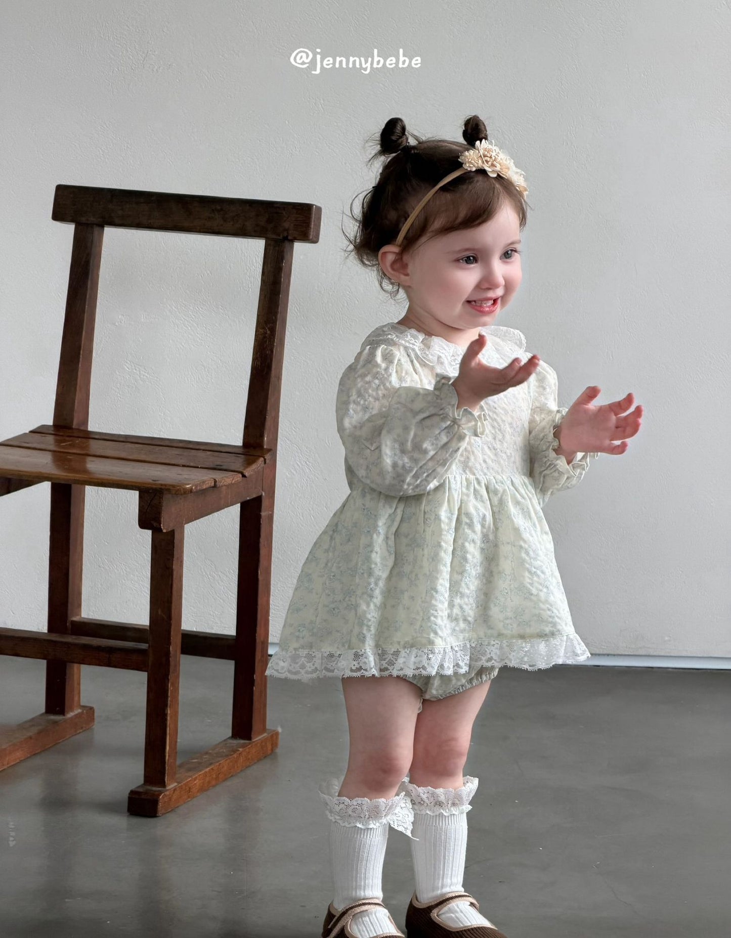 Floral Lace Collar Cotton Romper 花柄 コットン レース 襟付き ロンパース【mh0012556】