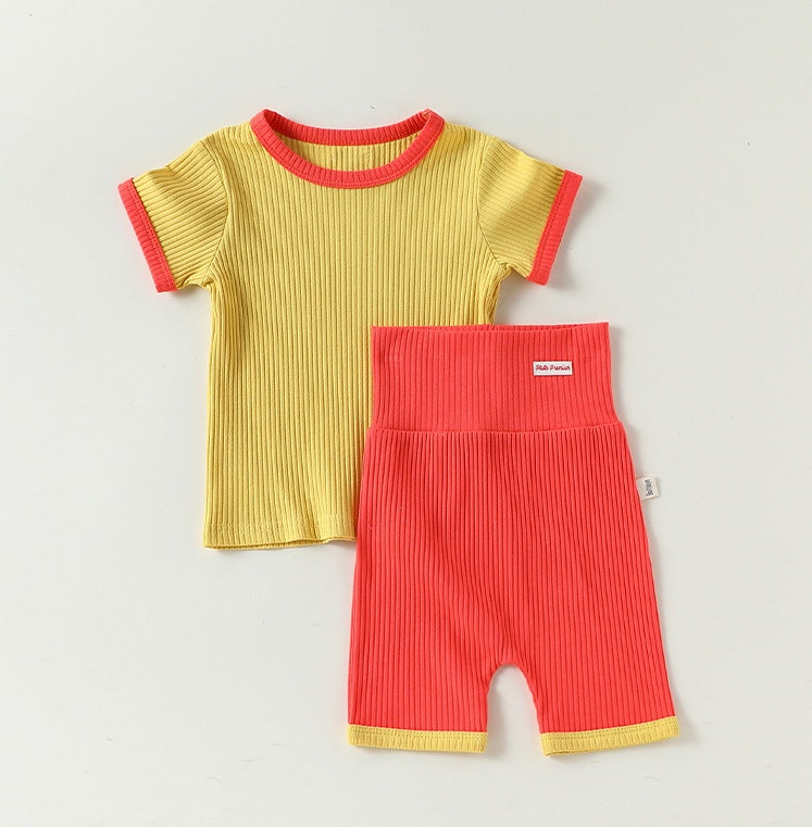 Ribbed Short Sleeve Set リブ 半袖Tシャツ ハーフパンツ【mh0013034】