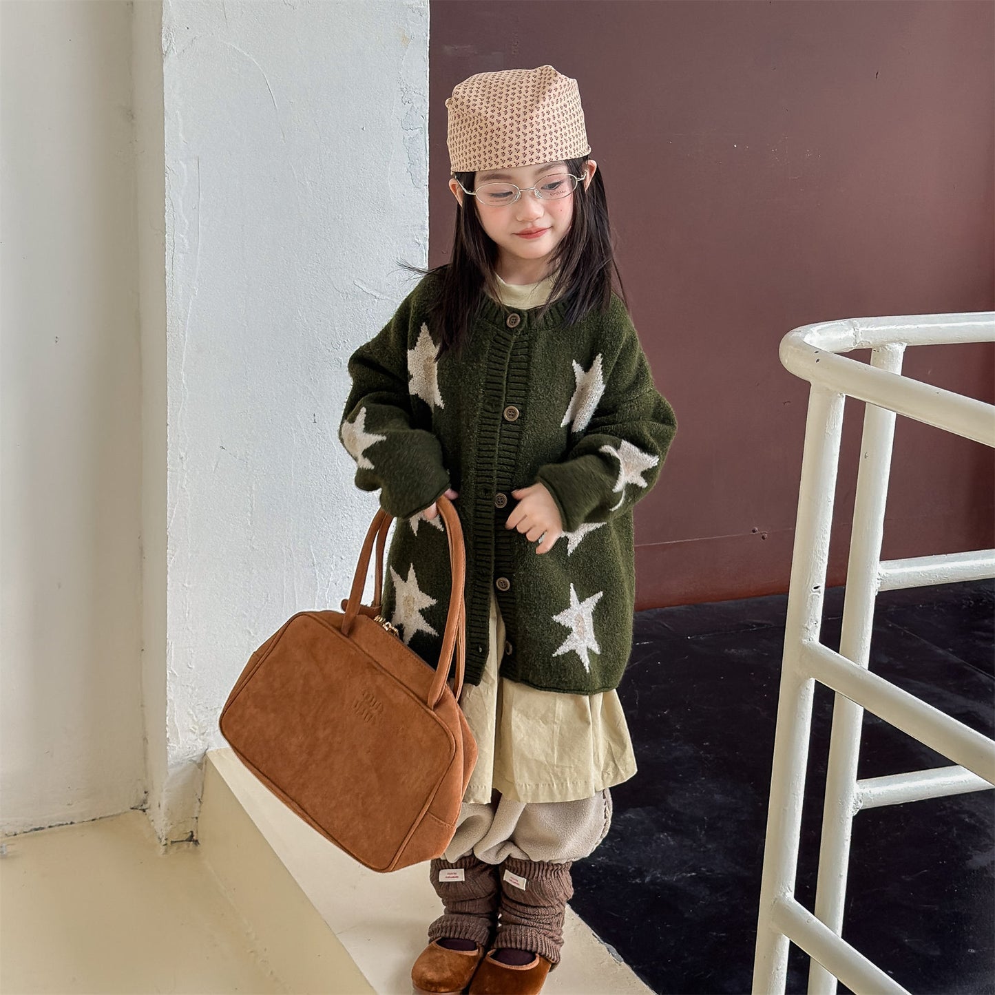 ニットカーディガン スター星 モノトーン ラグラン カジュアル アウター【mh0011612】