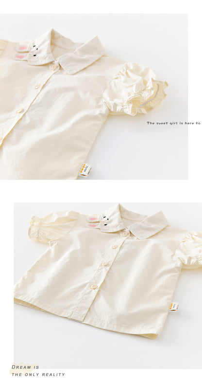 Rabbit Embroidery Set 半袖シャツ フリルハーフパンツ セット【mh0012854】