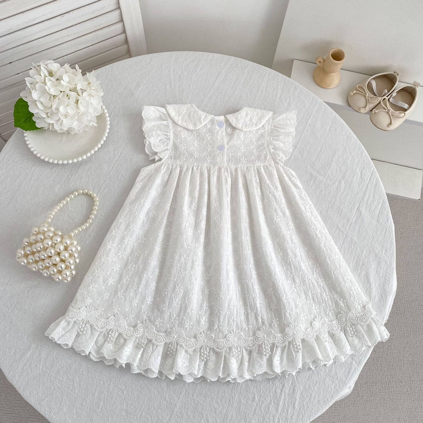 Lace Trim Doll Collar Romper Dress ラッフル ロンパース ミモレ丈ワンピース【mh0013160】