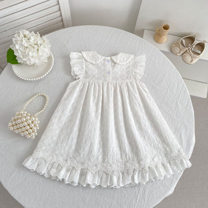 Lace Trim Doll Collar Romper Dress ラッフル ロンパース ミモレ丈ワンピース【mh0013160】