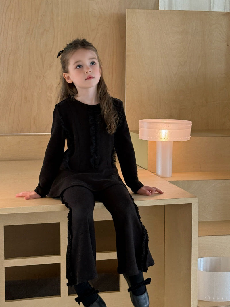 Kids' Plain Ruffle Mellow Crew Neck Long Sleeve Knit Sweater [mh0014081]
