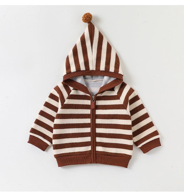 Sudadera con capucha y cremallera a rayas para bebé y niño【mh0014714】