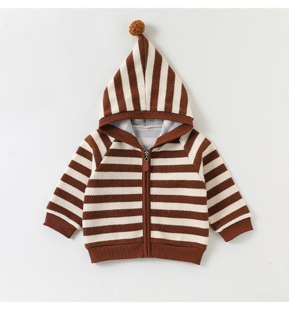 Sudadera con capucha y cremallera a rayas para bebé y niño【mh0014714】