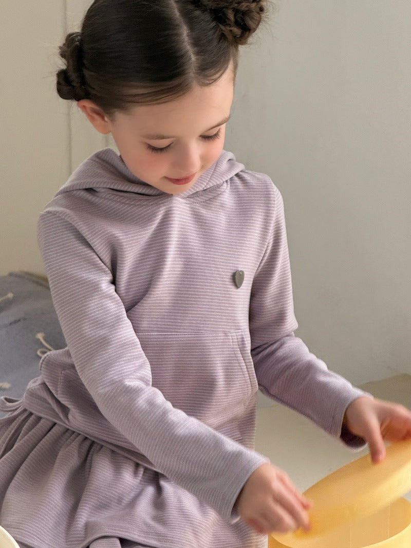 Kids' Bordered Hooded Long-Sleeved Parka and Ruffled Miniskirt Set [mh0014080]