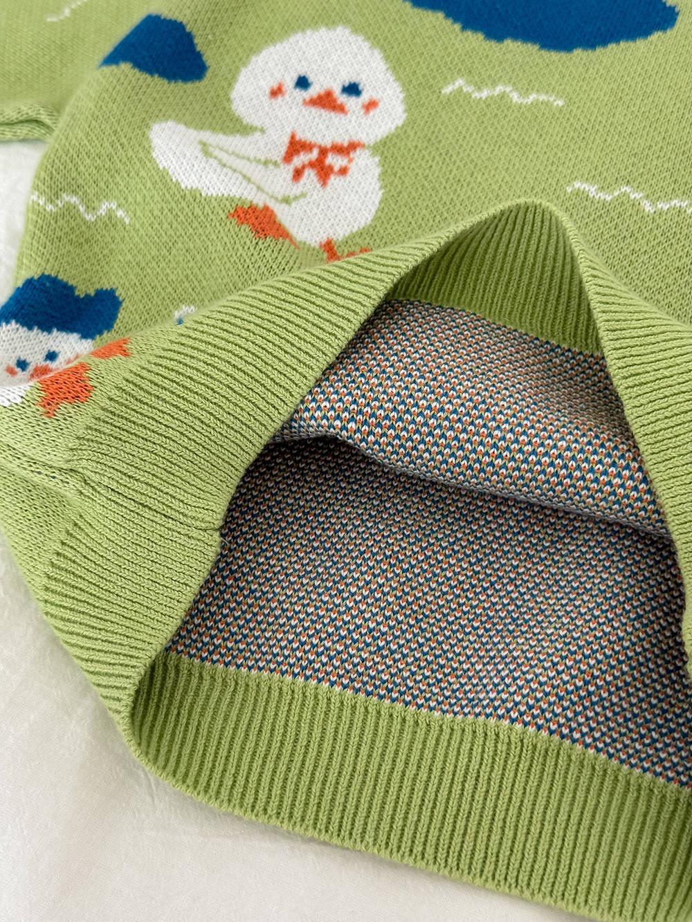 ニットセーター アヒル柄 厚手 クルーネック コットン ルーズフィット【mh0011690】