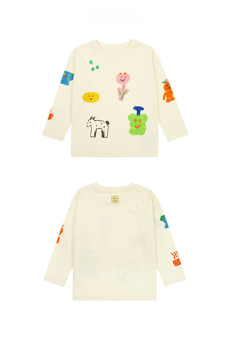 Camiseta de manga larga holgada con hombros caídos y estampado infantil [mh0014201]
