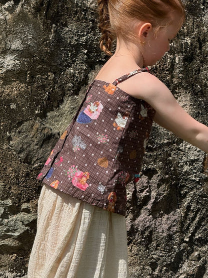 Plush Bear Printed Bow Camisole Top ドット アニマル キャミソールTシャツ【mh0012795】