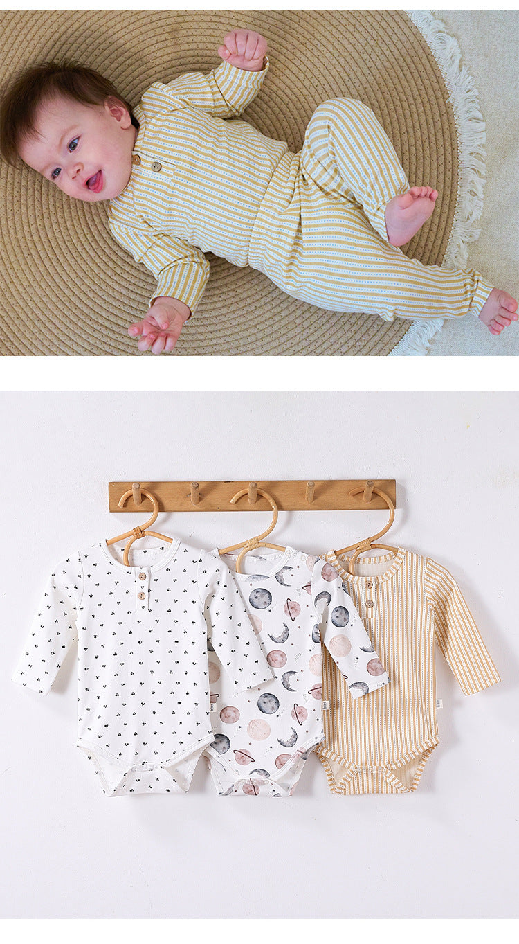 長袖ロンパース/パンツ ストライプ スペース宇宙 ドットプリント【mh0011716】