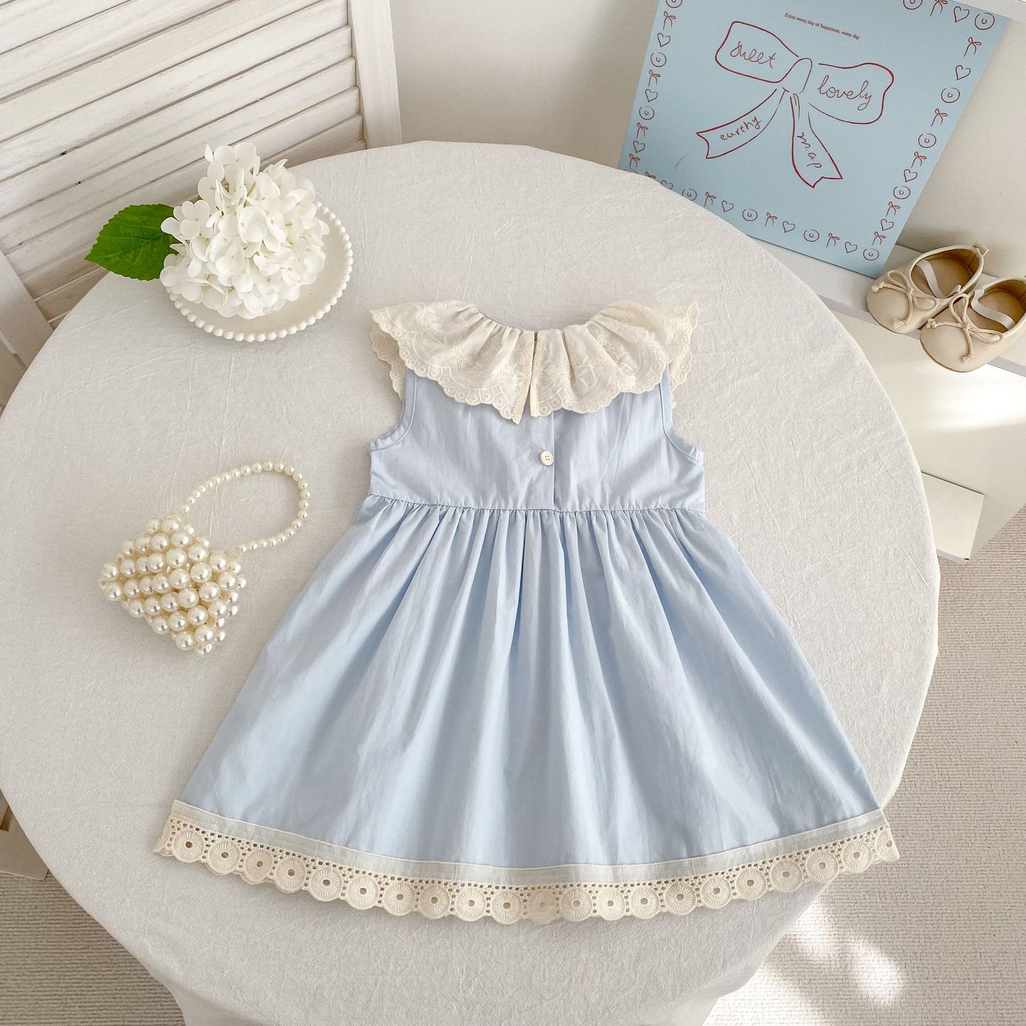 Vestido midi tipo pelele con cuello de encaje con volantes【mh0013162】