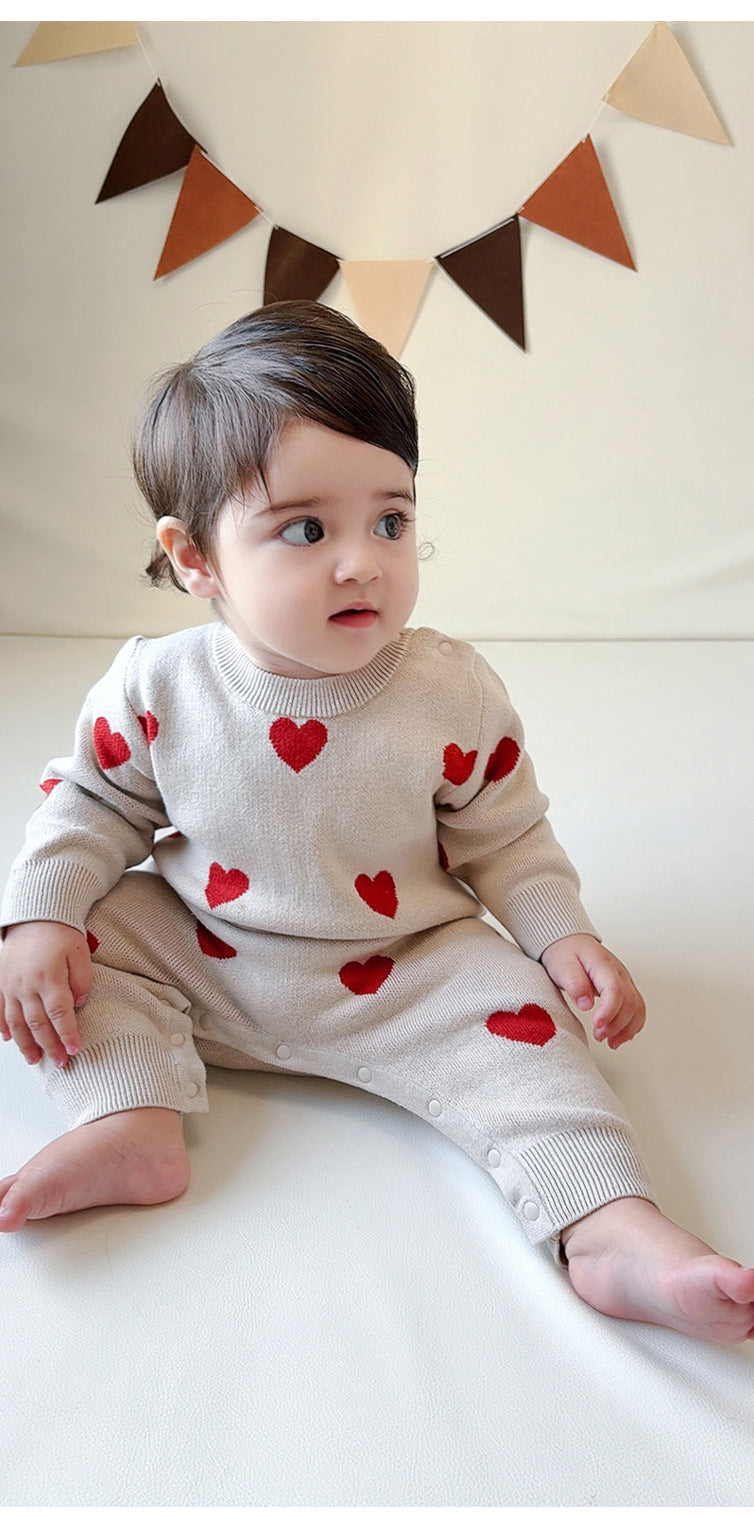 長袖ニットロンパース いちご/ハート ジャンプスーツ【mh0011727】