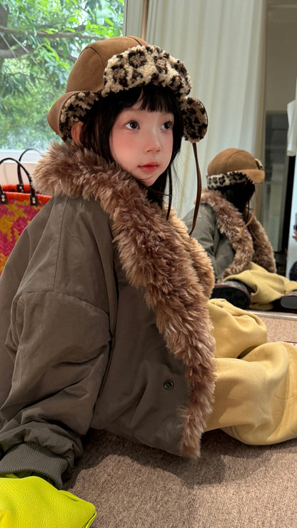 Mo Xiao Meng Children's Jacket 2026 Girls' Korean-Style Winter Fleece-Collar Padded Jacket Thickened Cotton Jacket for Kids【mh0014698】