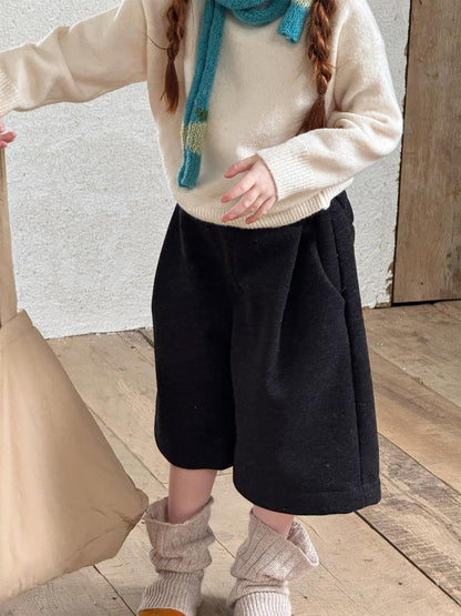 ハーフパンツ ウールタッチ 裏起毛 ストレート ゆったり あったか【mh0011735】