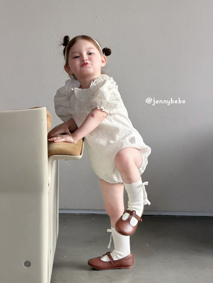 Eyelet Cotton Puff Sleeve Romper