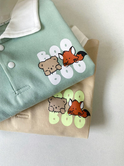 Cartoon Print POLO Romper 襟付き アニマルプリント ロンパース【mh0012684】