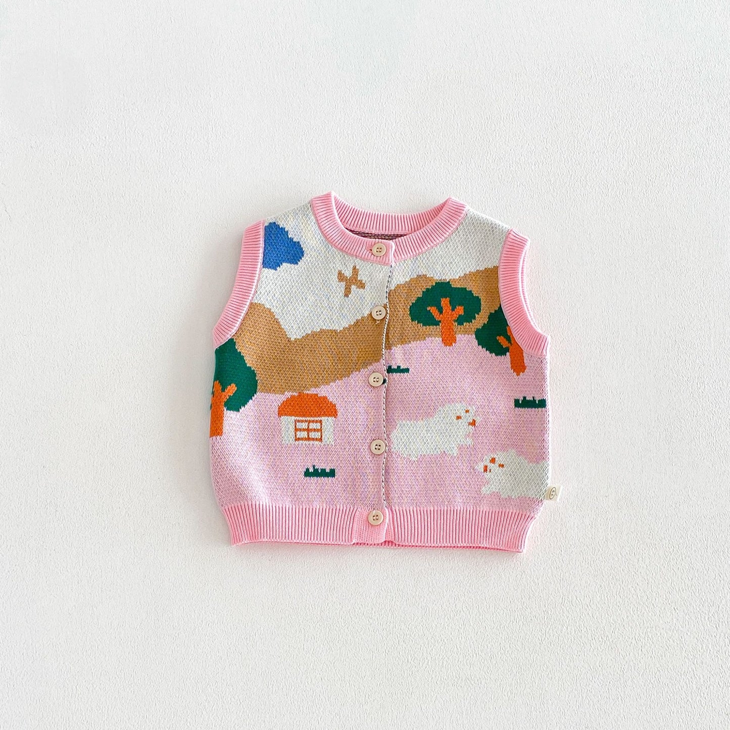 Chaleco de punto jacquard para niños, camisa de manga larga con volantes, pantalones vaqueros【mh0014038】