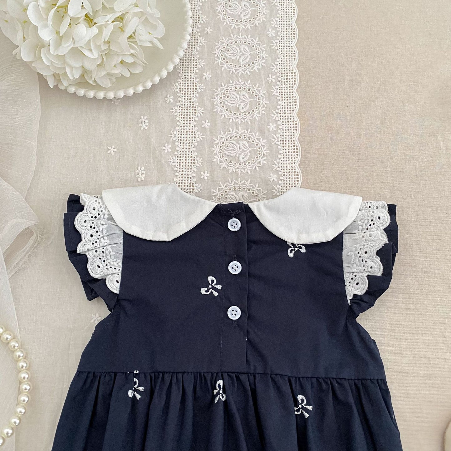 Bow Embroidery Ruffle Romper Dress ラッフル ロンパース ワンピース【mh0013161】