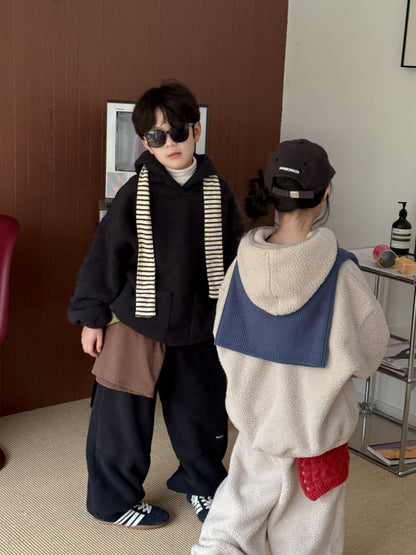 セットアップ キッズ 裏起毛 ボア 厚手 プルオーバー フード付 カジュアル【mh0011662】