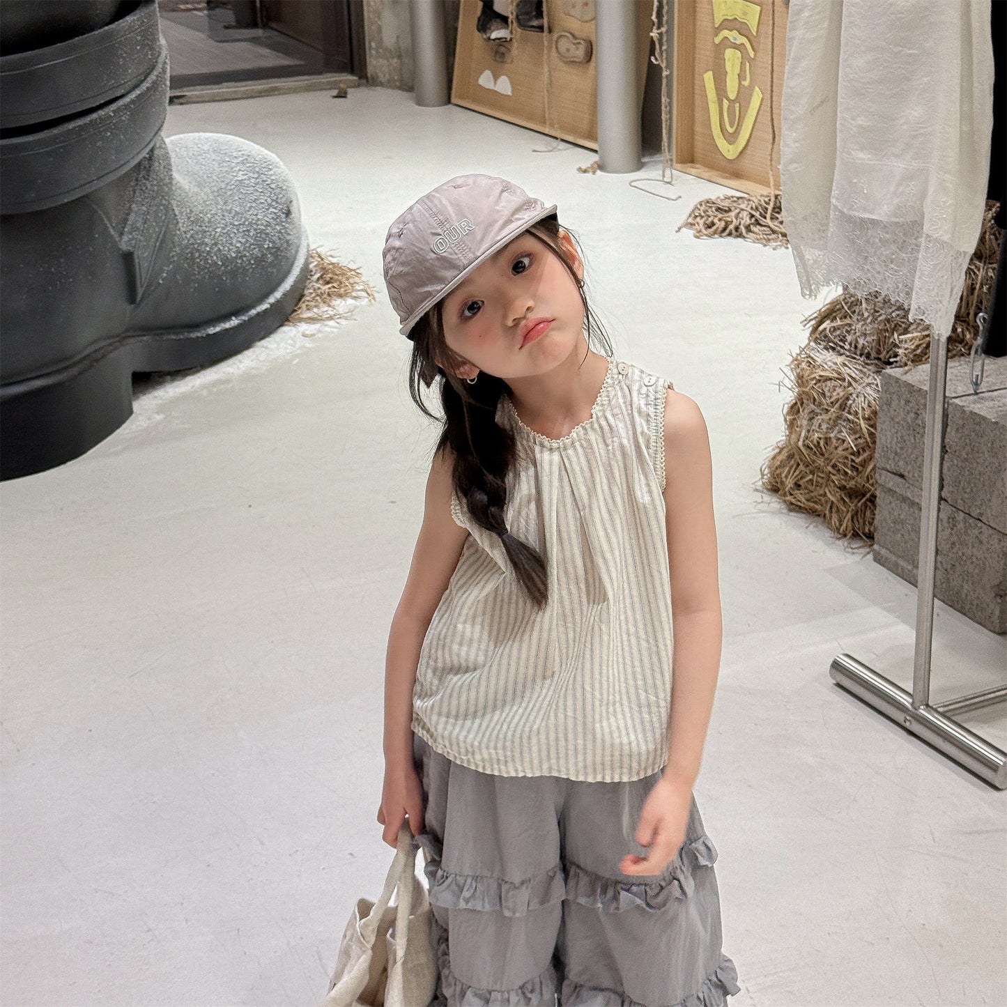 Striped Sleeveless Tank Top ストライプ ノースリーブブラウス【mh0013229】