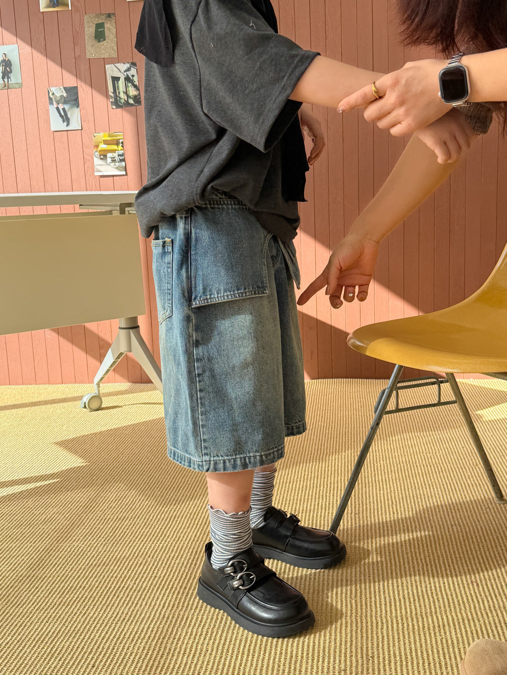 Asymmetric Waist Denim Shorts