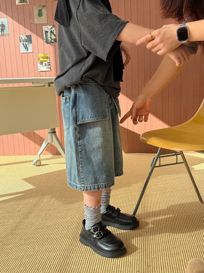 Asymmetric Waist Denim Shorts