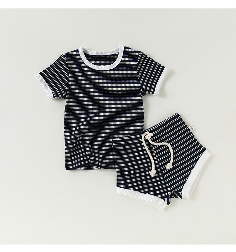 Striped Tee & Shorts Set ボーダー 半袖Tシャツ ショートパンツ セット【mh0013033】