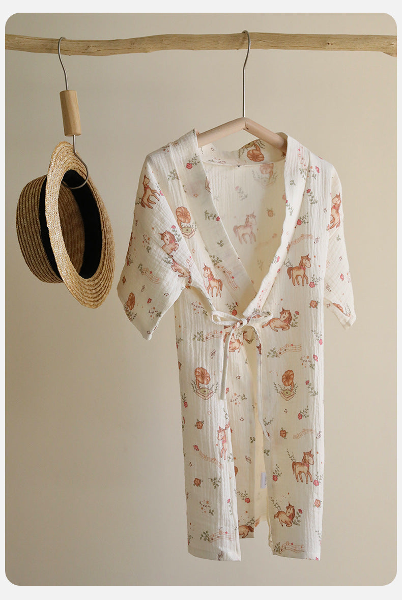 Printed Cotton Gauze Yukata Bathrobe [mh0012598]
