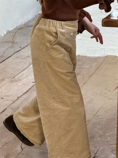 コーデュロイパンツ ワイド ダブルボタン ハイウエスト カジュアル ボトムス【mh0011614】