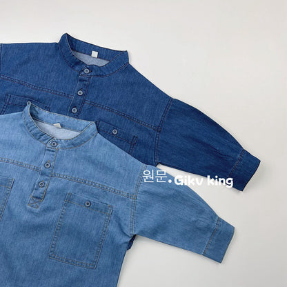キッズ スタンドカラー 長袖 デニムシャツ【mh0014592】