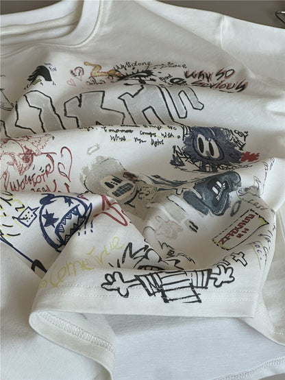 Graffiti Graphic Tee 落書きプリント 半袖Tシャツ【mh0012969】