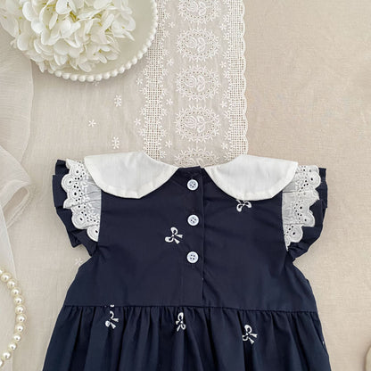 Bow Embroidery Ruffle Romper Dress ラッフル ロンパース ワンピース【mh0013161】