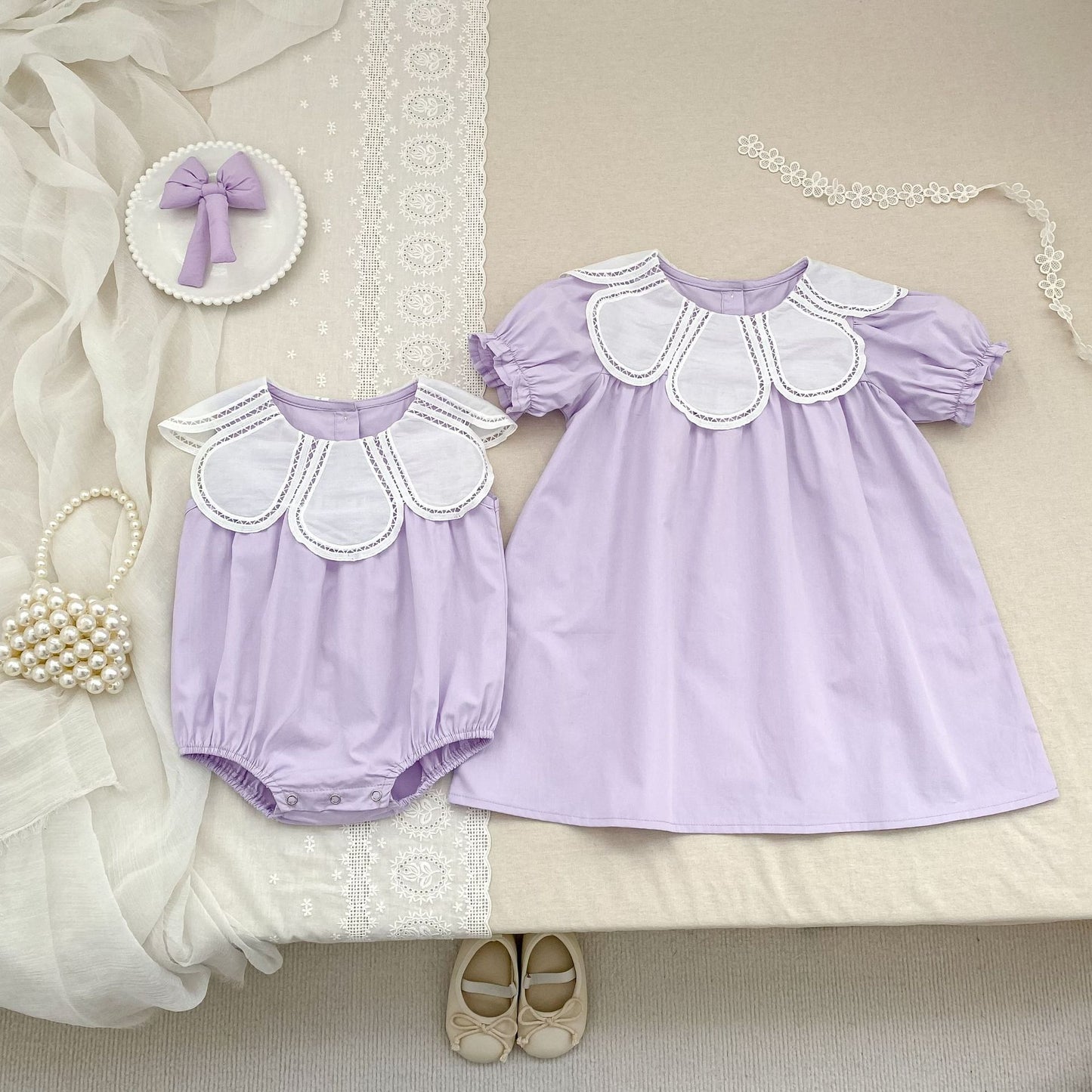 Petal Collar Romper Puff Sleeve Dress ラッフル ロンパース ミモレ丈ワンピース【mh0013158】
