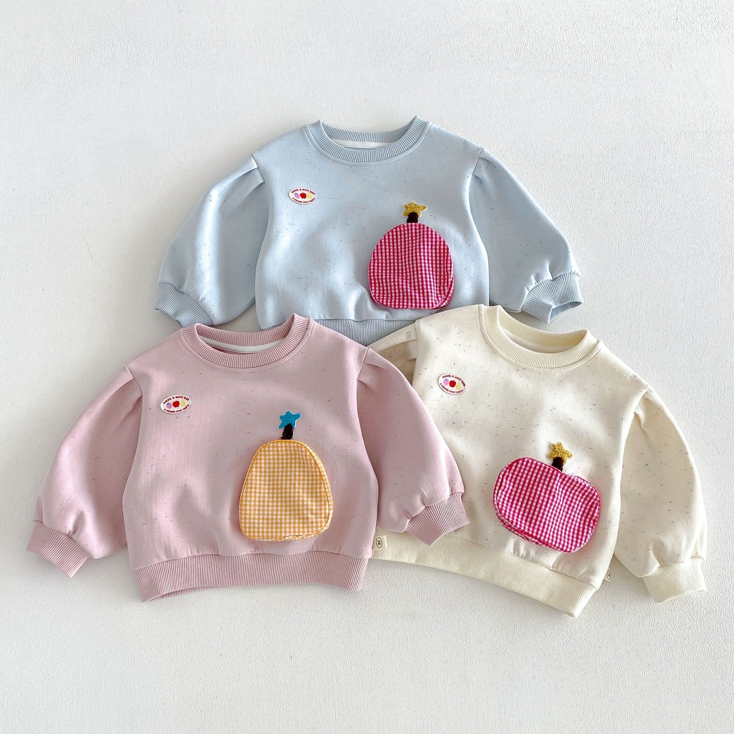 キッズ フルーツ ポケット パッチ 長袖スウェット ボーダー ロングパンツ【mh0014039】