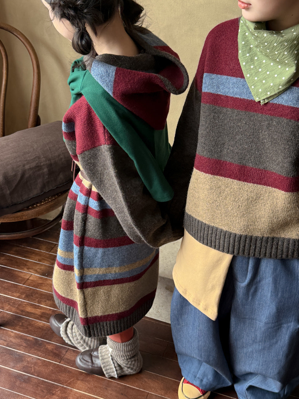ニットワンピース/セーター キッズ ボーダー柄 厚手 ルーズフィット 兄弟姉妹 お揃い【mh0011676】