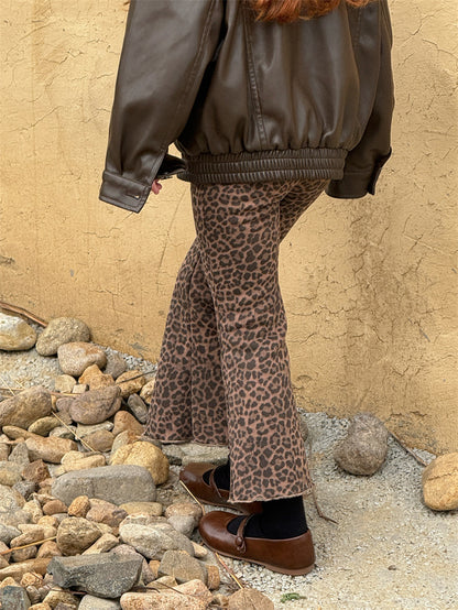 フレアパンツ 裏起毛 レオパード アニマル カジュアル ボトムス【mh0011618】