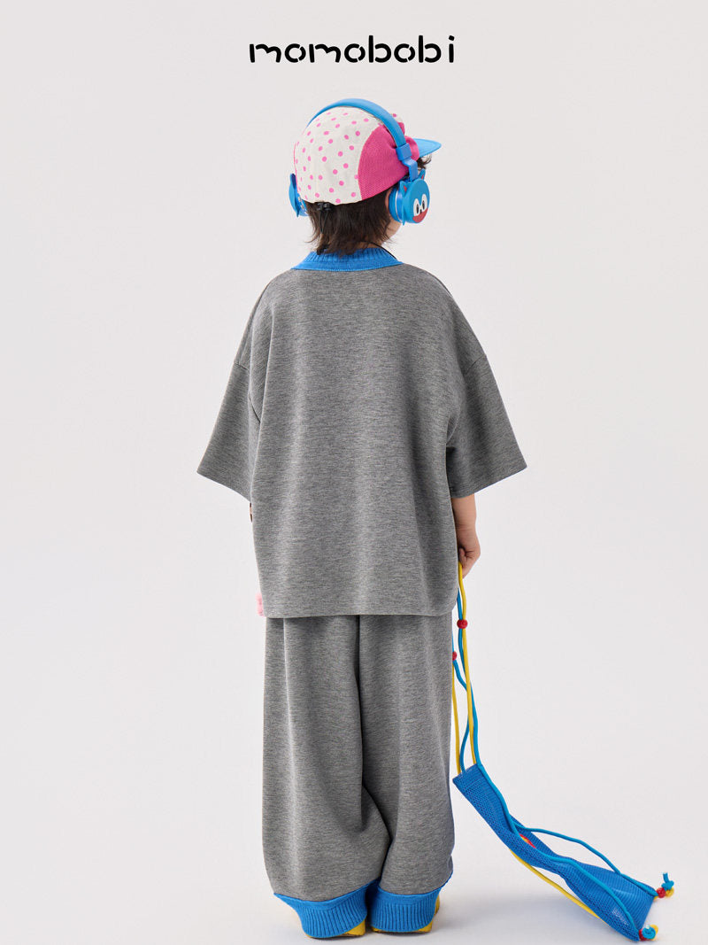 Contrast Rib Tee Long Pants ロゴTシャツ ロングパンツ セット【mh0013008】
